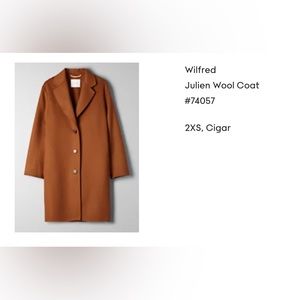 Aritzia Wilfred Julien Wool Coat, 2XS, Cigar